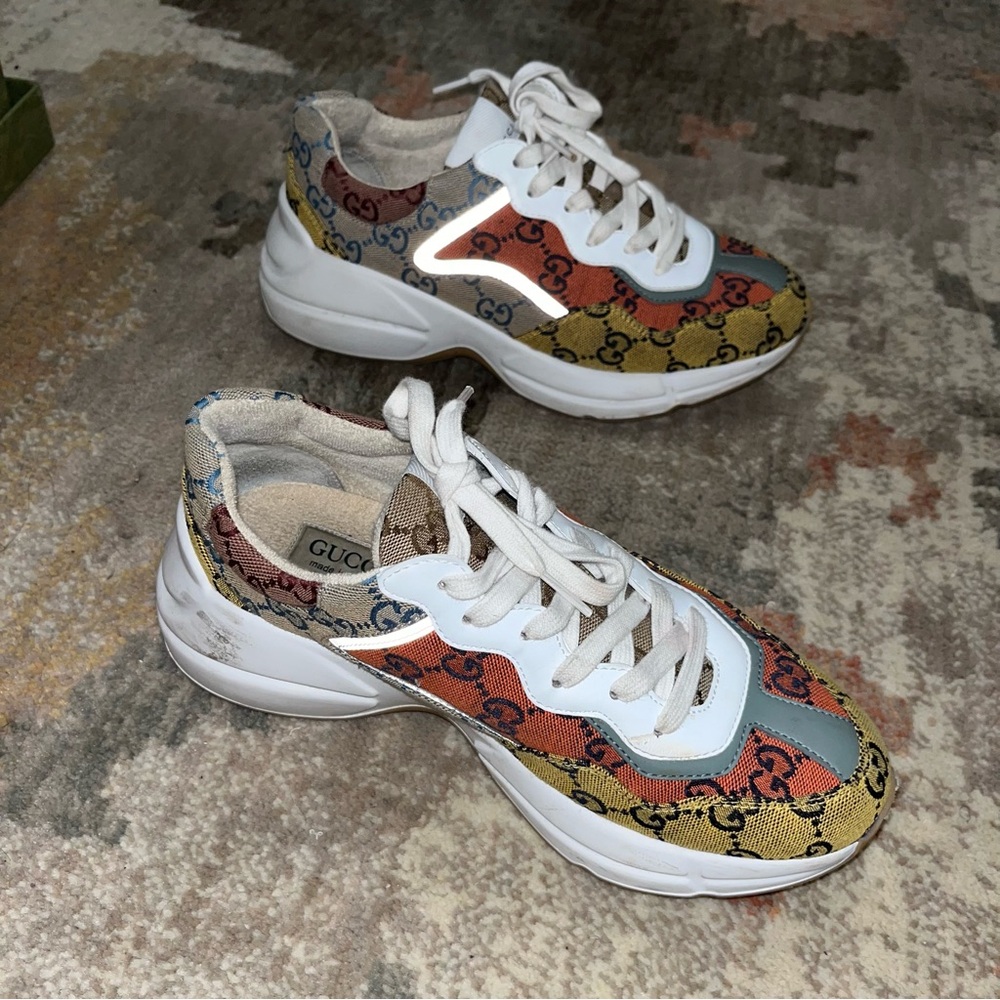 Gucci Rhyton GG Logo Multi Orange Yellow Blue Red Authentic Sneakers With Box - Picture 5 of 16